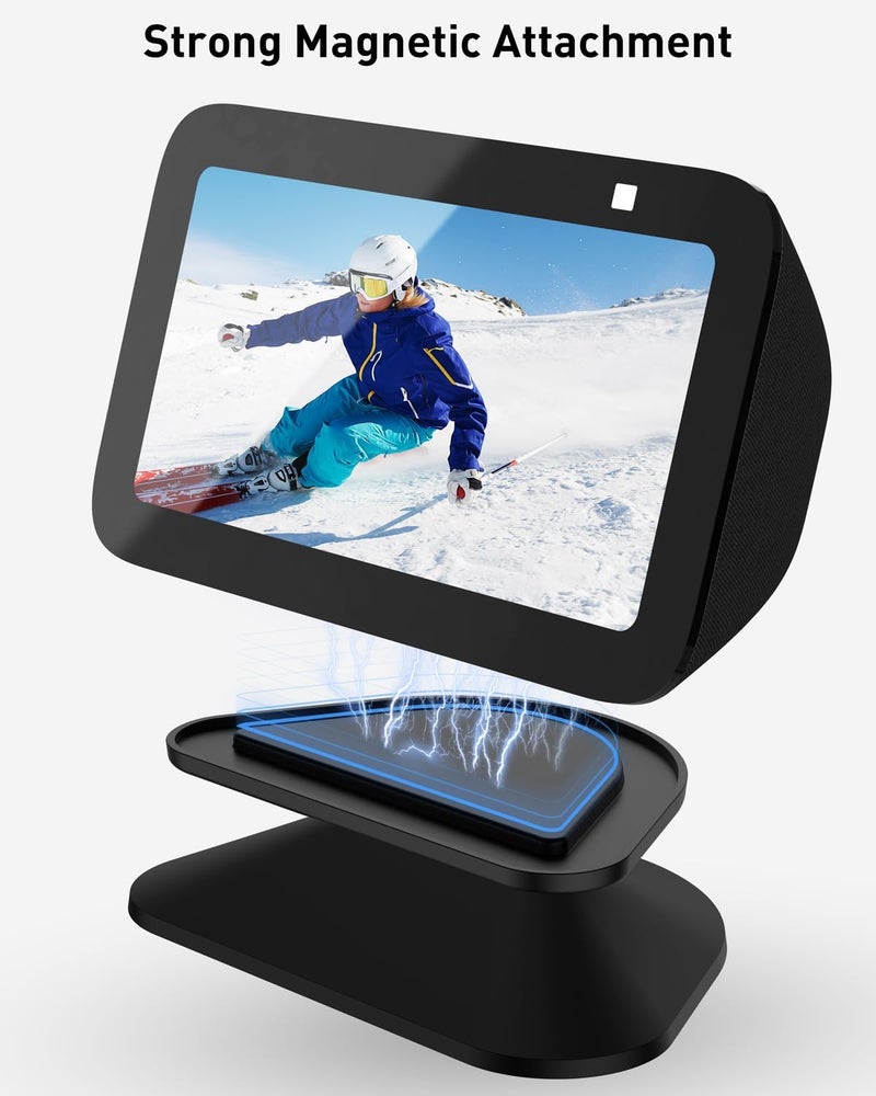 Maxonar Stand for Echo Show 5 (3rd Gen), Adjustable Tilt Swivel Stand Anti-Slip Base Strong Magnetic Compatible with 2023 Release Show 5 Smart Display & Mobile Phone 12/13/14 with Magnetic Case- Black - Image 5